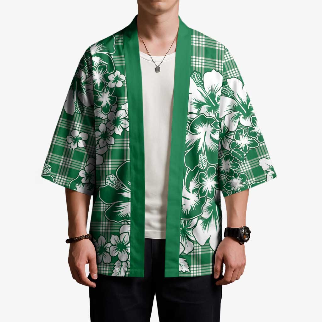 Hibiscus Pakala Emerald Green Kimono Tropical Floral Stylized - Polynesian Pride