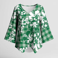 Hibiscus Pakala Emerald Green Kimono Sleeve Blouse Tropical Floral Stylized - Polynesian Pride