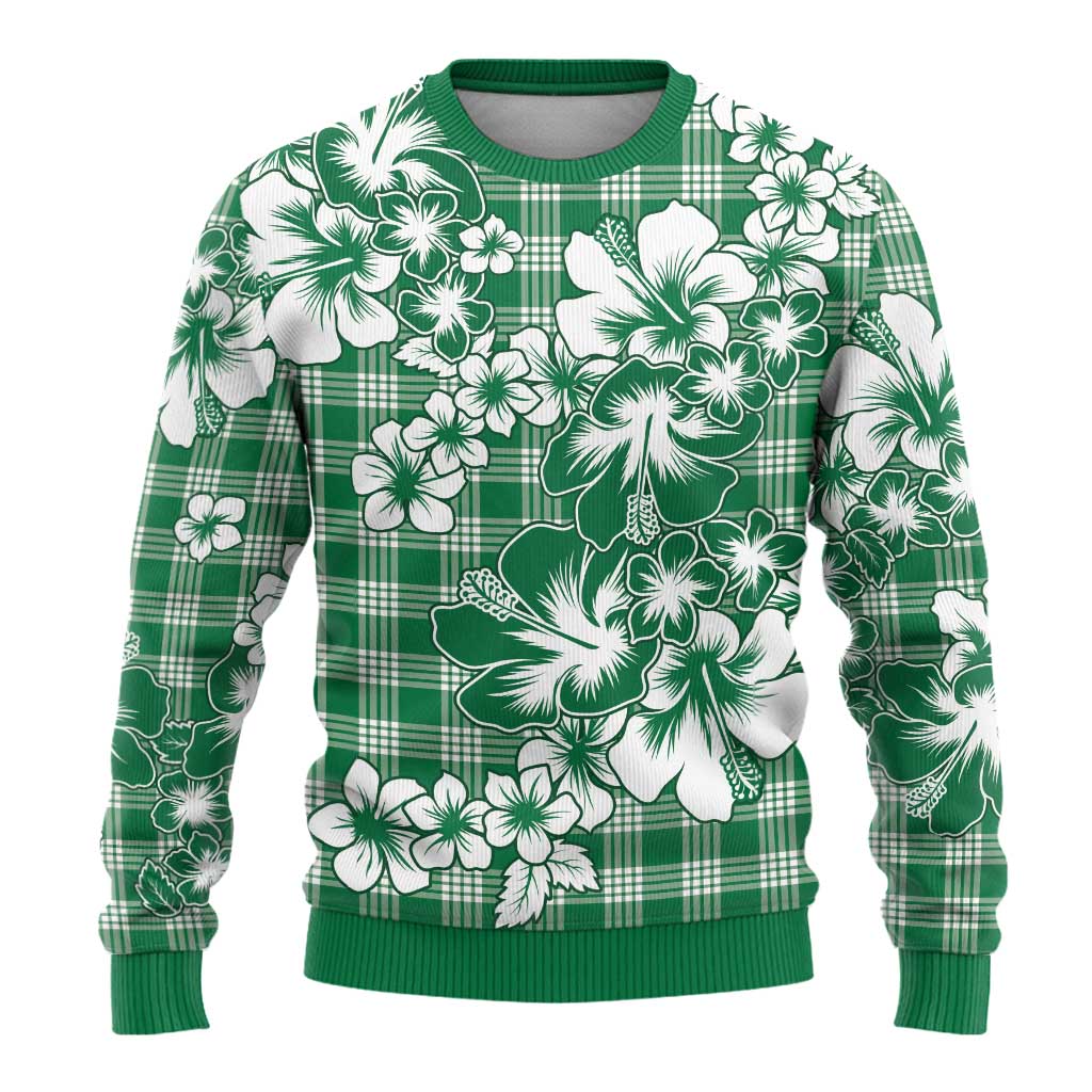 Hibiscus Pakala Emerald Green Ugly Christmas Sweater Tropical Floral Stylized - Polynesian Pride