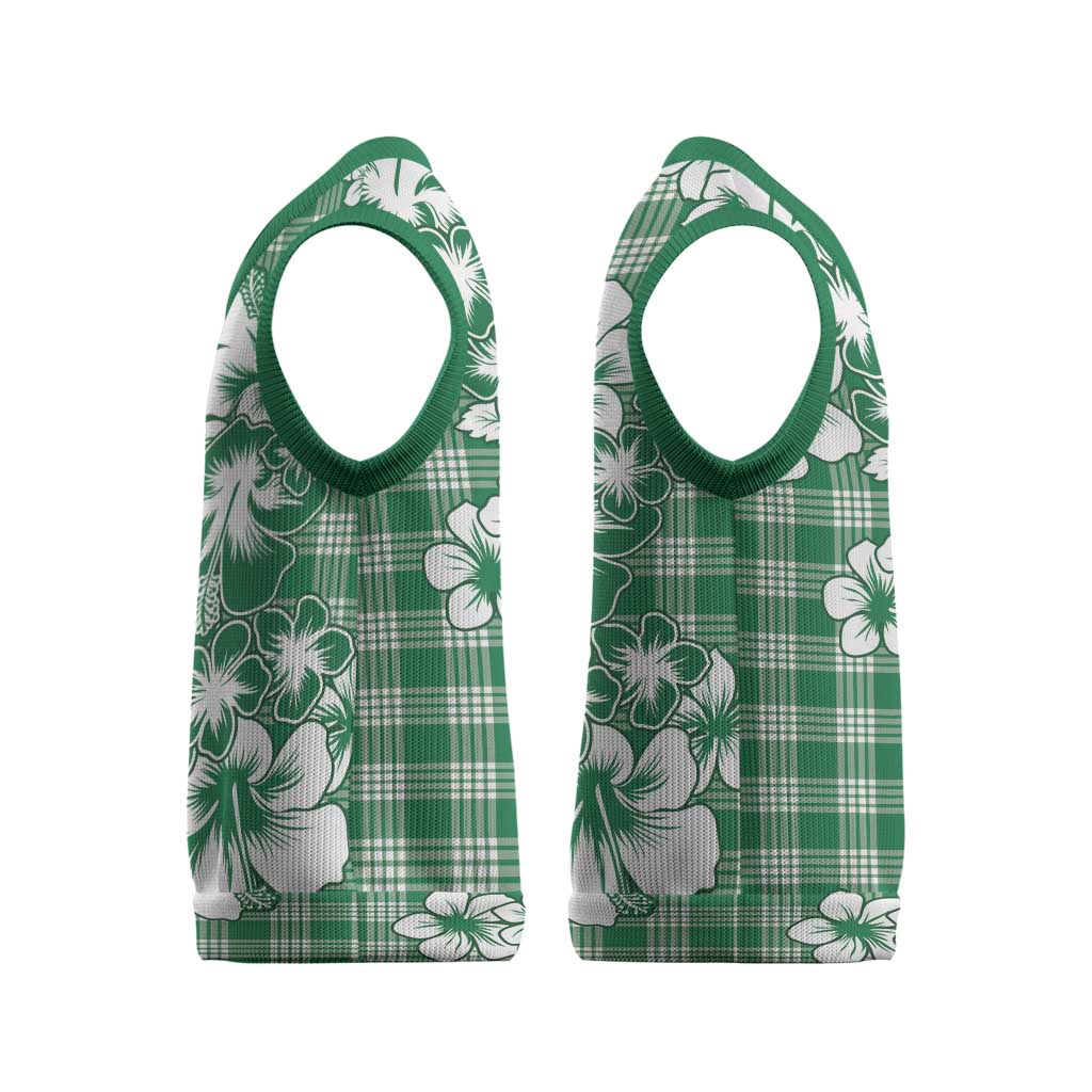 Hibiscus Pakala Emerald Green Christmas Knitted V-Neck Vest Tropical Floral Stylized - Polynesian Pride