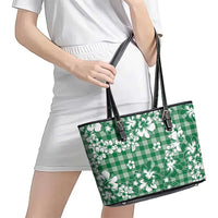 Hibiscus Pakala Emerald Green Leather Tote Bag Tropical Floral Stylized - Polynesian Pride