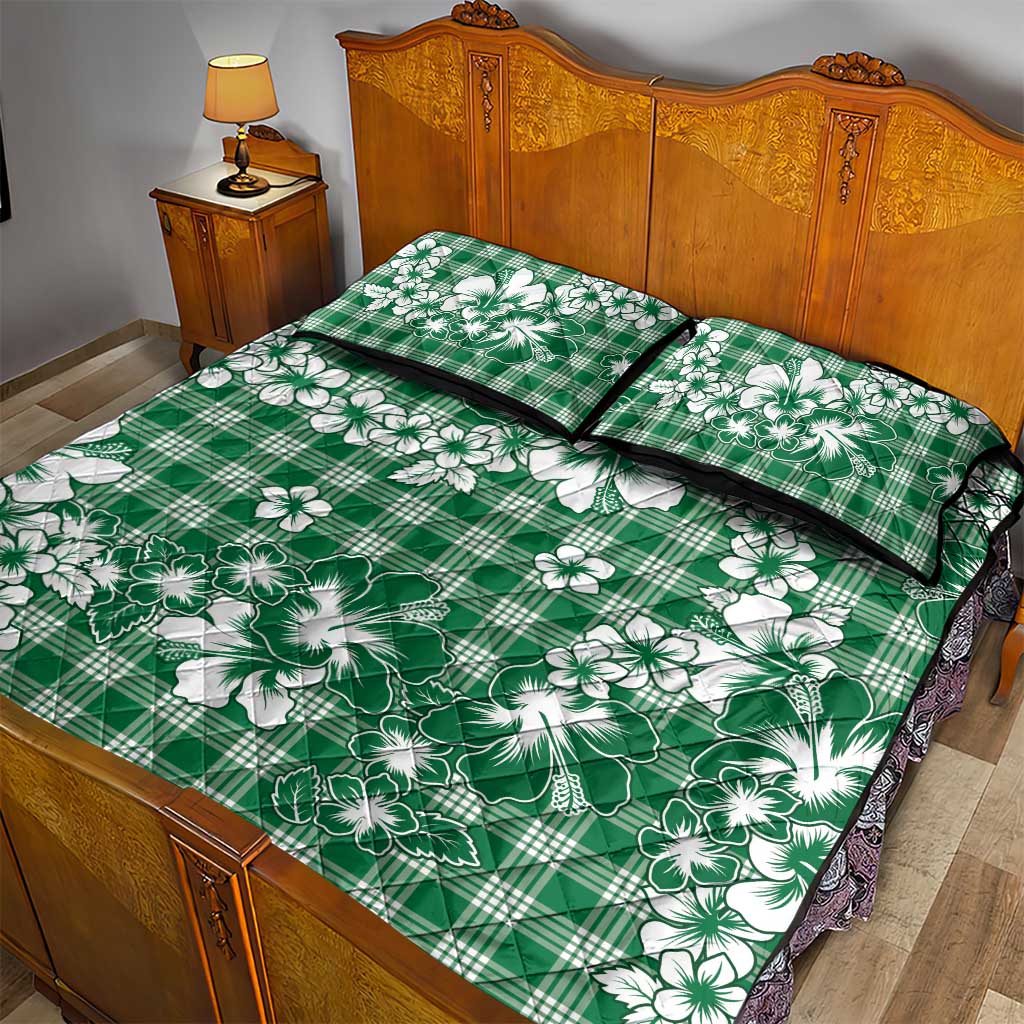 Hibiscus Pakala Emerald Green Quilt Bed Set Tropical Floral Stylized - Polynesian Pride