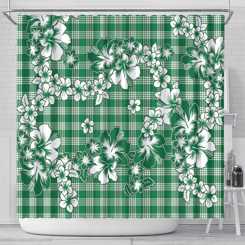 Hibiscus Pakala Emerald Green Shower Curtain Tropical Floral Stylized - Polynesian Pride