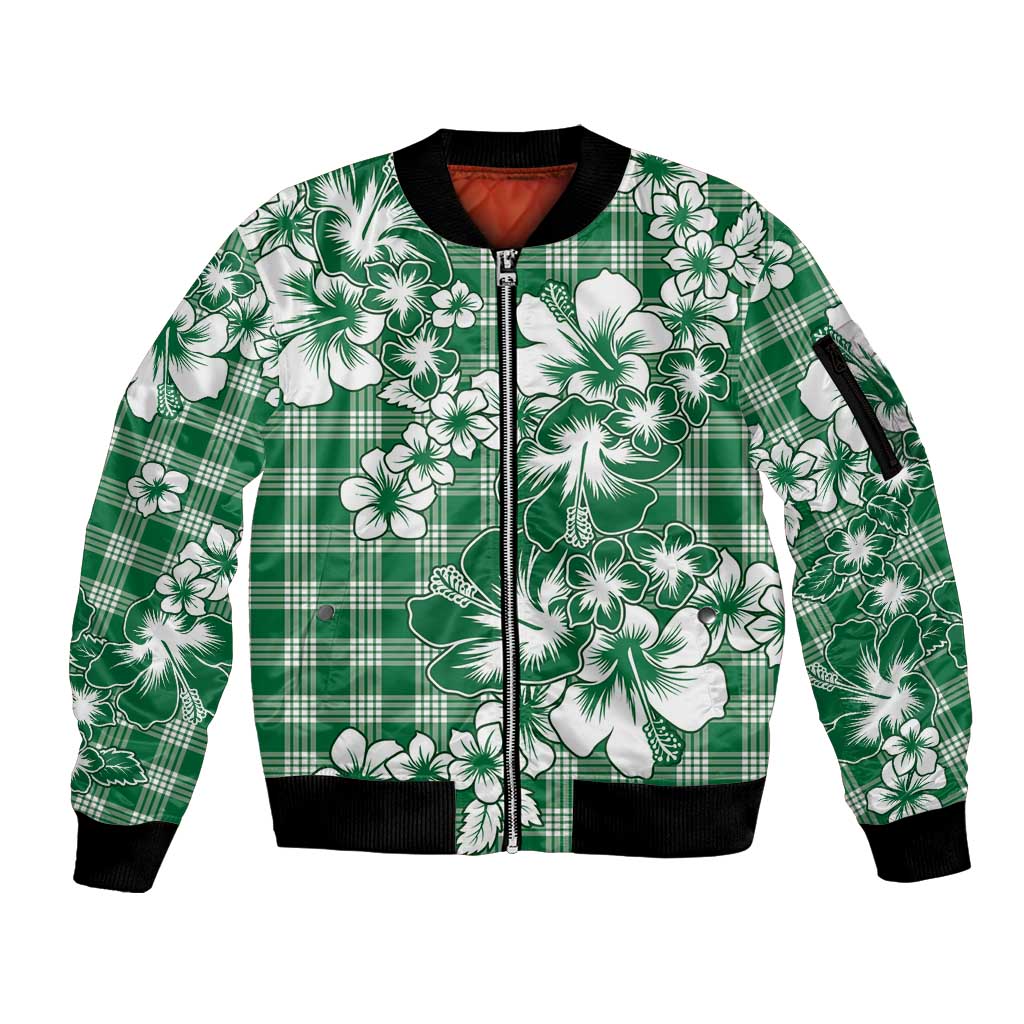 Hibiscus Pakala Emerald Green Sleeve Zip Bomber Jacket Tropical Floral Stylized - Polynesian Pride