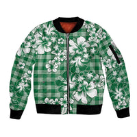 Hibiscus Pakala Emerald Green Sleeve Zip Bomber Jacket Tropical Floral Stylized - Polynesian Pride