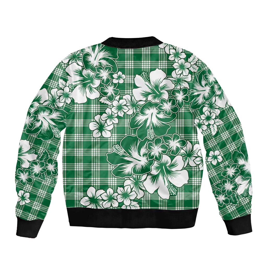 Hibiscus Pakala Emerald Green Sleeve Zip Bomber Jacket Tropical Floral Stylized - Polynesian Pride