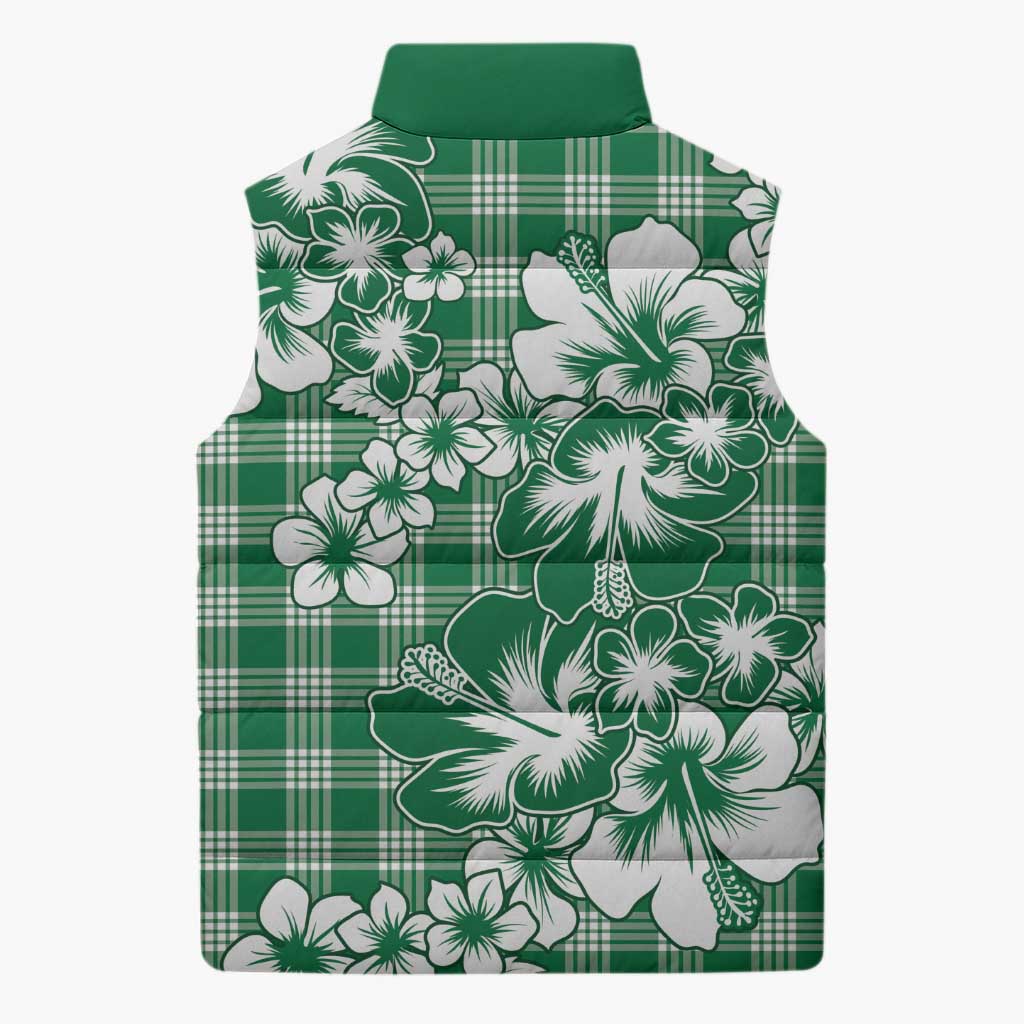 Hibiscus Pakala Emerald Green Sleeveless Puffer Jacket Tropical Floral Stylized - Polynesian Pride