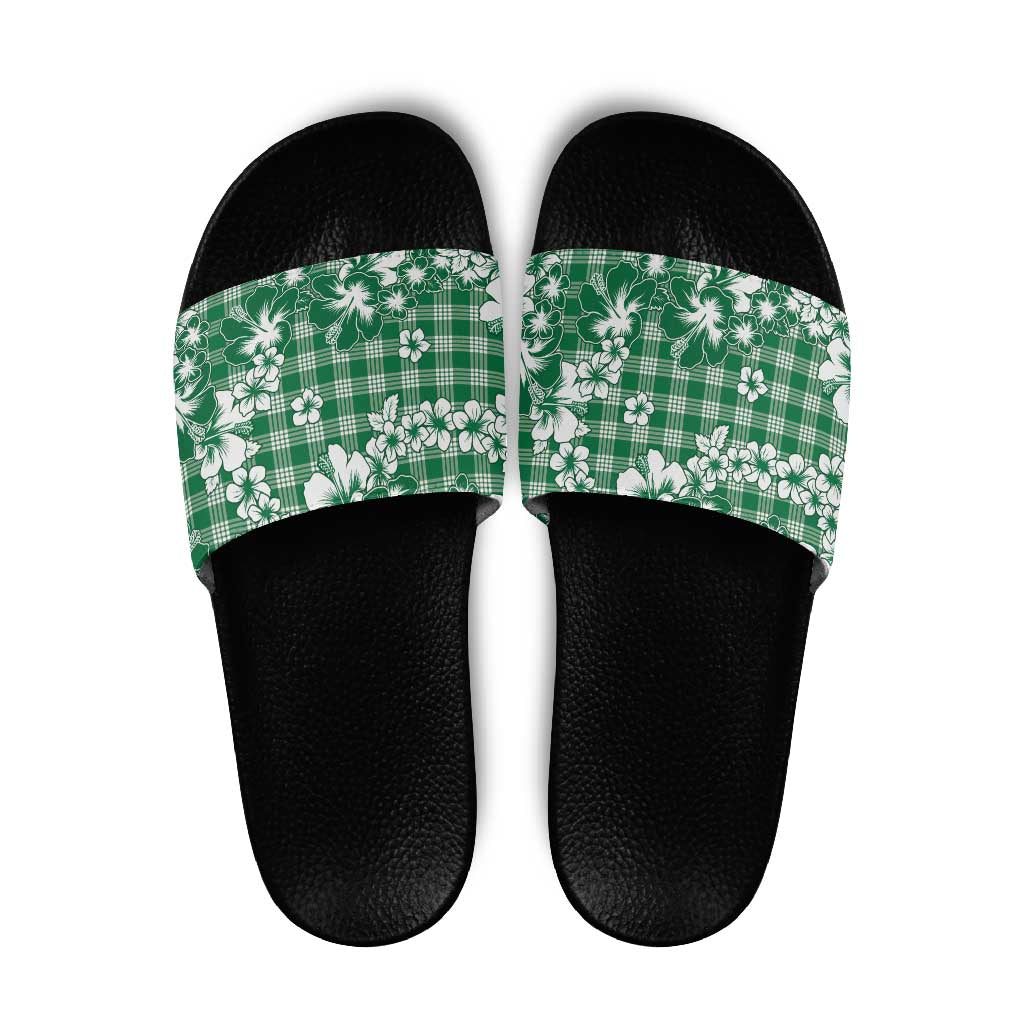 Hibiscus Pakala Emerald Green Slide Sandals Tropical Floral Stylized - Polynesian Pride