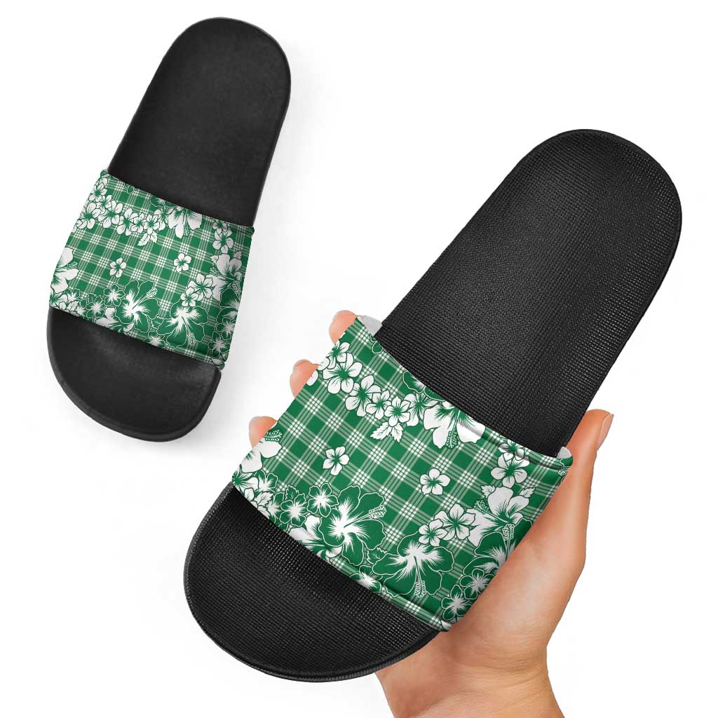 Hibiscus Pakala Emerald Green Slide Sandals Tropical Floral Stylized - Polynesian Pride