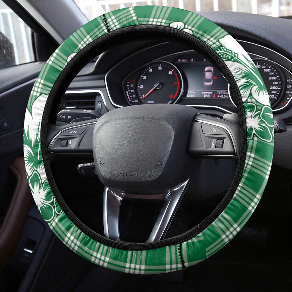 Hibiscus Pakala Emerald Green Steering Wheel Cover Tropical Floral Stylized - Polynesian Pride