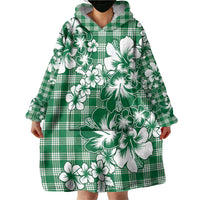 Hibiscus Pakala Emerald Green Wearable Blanket Hoodie Tropical Floral Stylized - Polynesian Pride