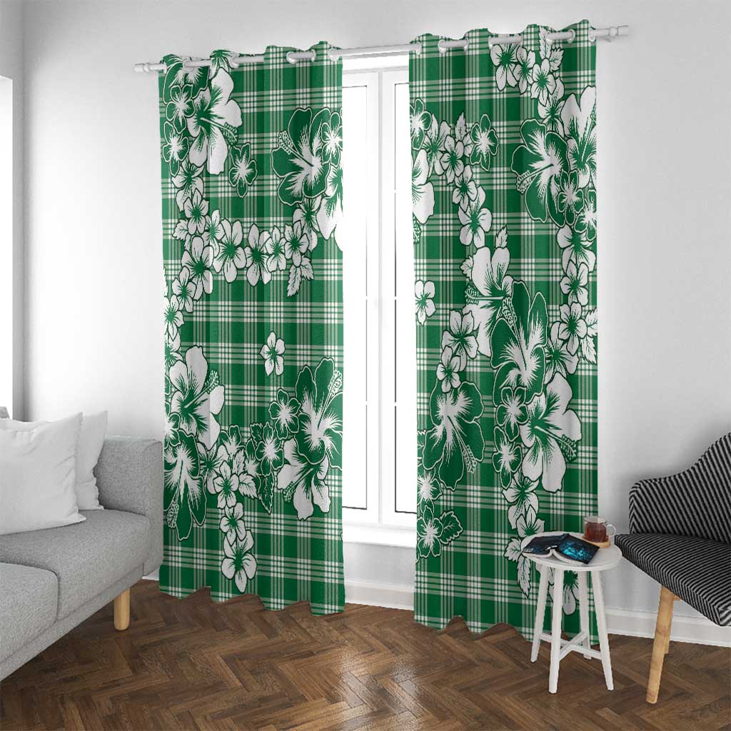 Hibiscus Pakala Emerald Green Window Curtain Tropical Floral Stylized - Polynesian Pride