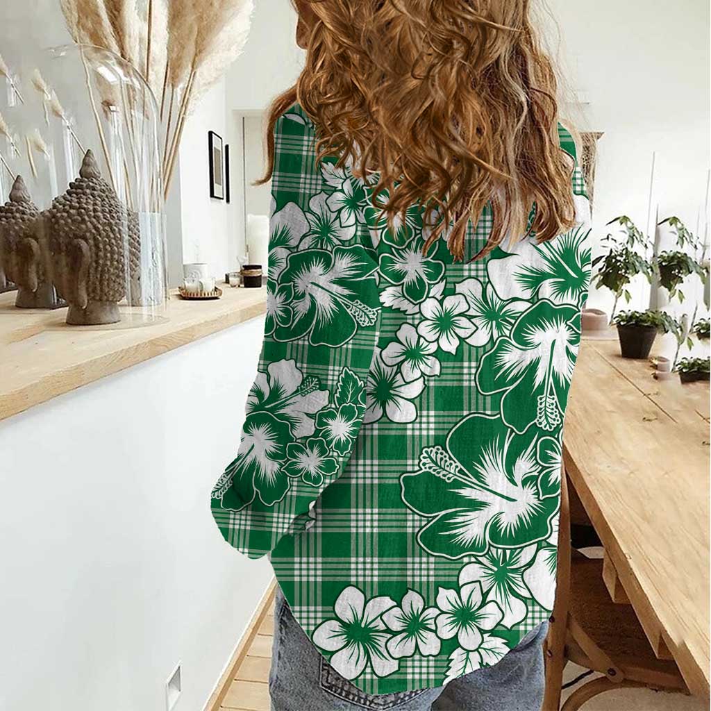 Hibiscus Pakala Emerald Green Women Casual Shirt Tropical Floral Stylized - Polynesian Pride
