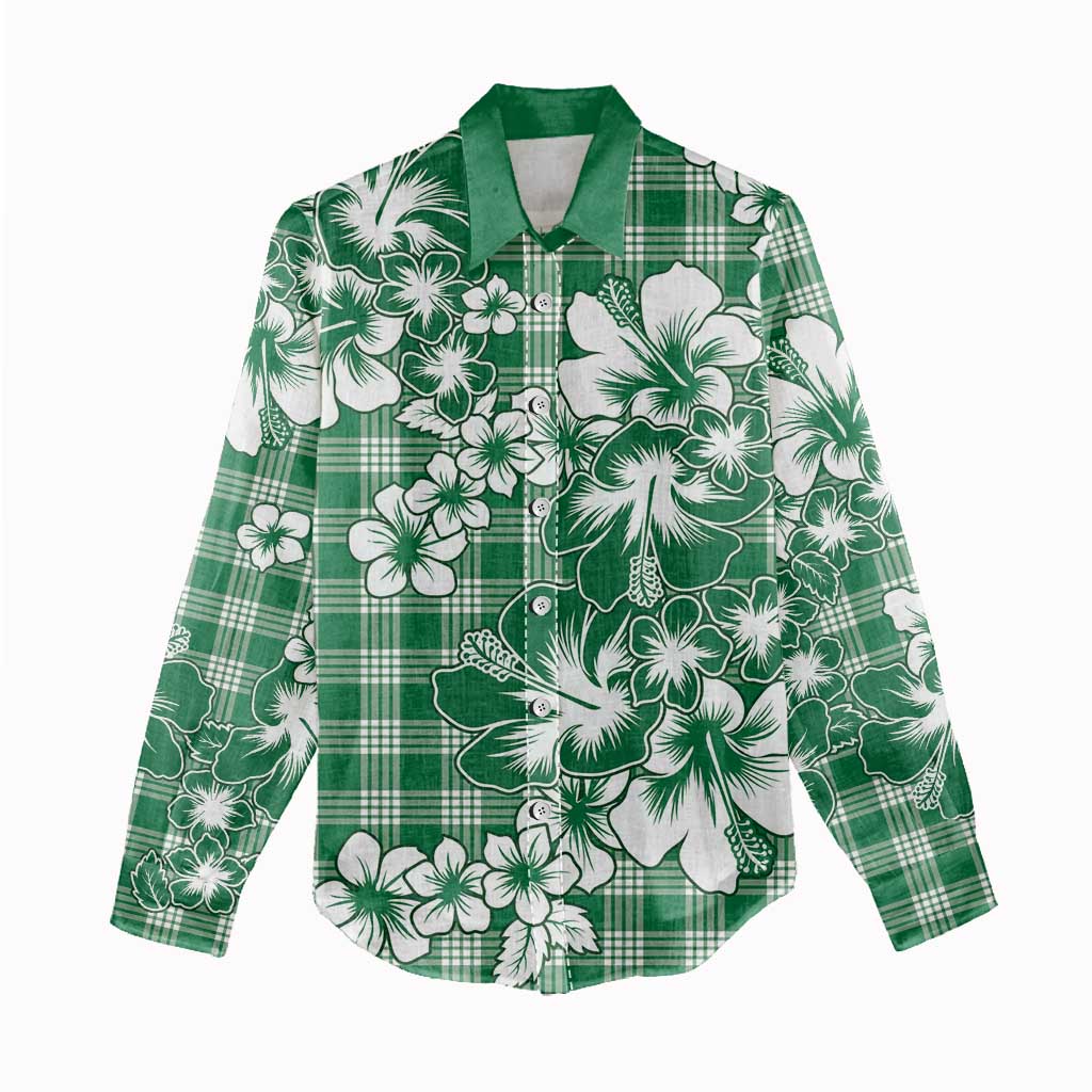 Hibiscus Pakala Emerald Green Women Casual Shirt Tropical Floral Stylized - Polynesian Pride