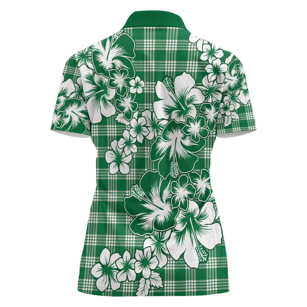 Hibiscus Pakala Emerald Green Women Polo Shirt Tropical Floral Stylized - Polynesian Pride