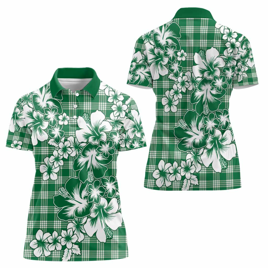 Hibiscus Pakala Emerald Green Women Polo Shirt Tropical Floral Stylized - Polynesian Pride