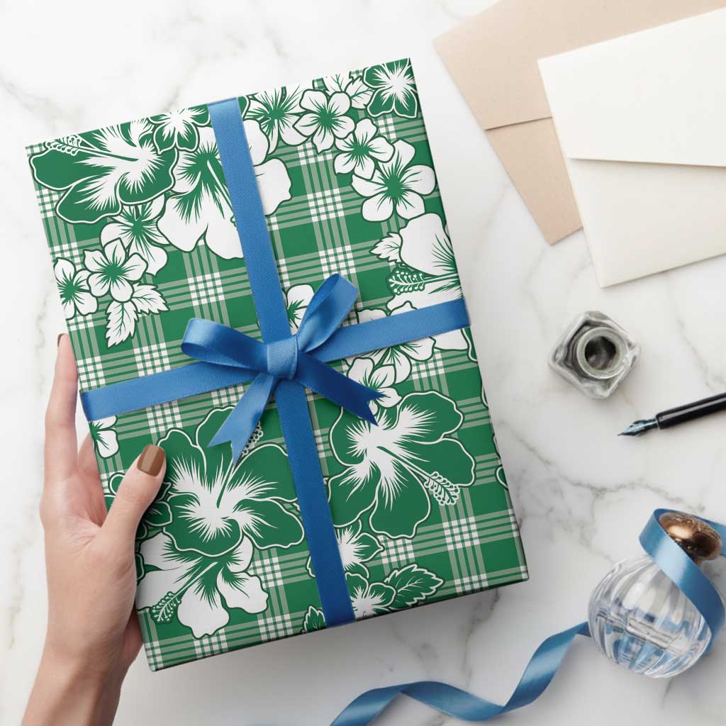 Hibiscus Pakala Emerald Green Wrapping Paper Tropical Floral Stylized - Polynesian Pride