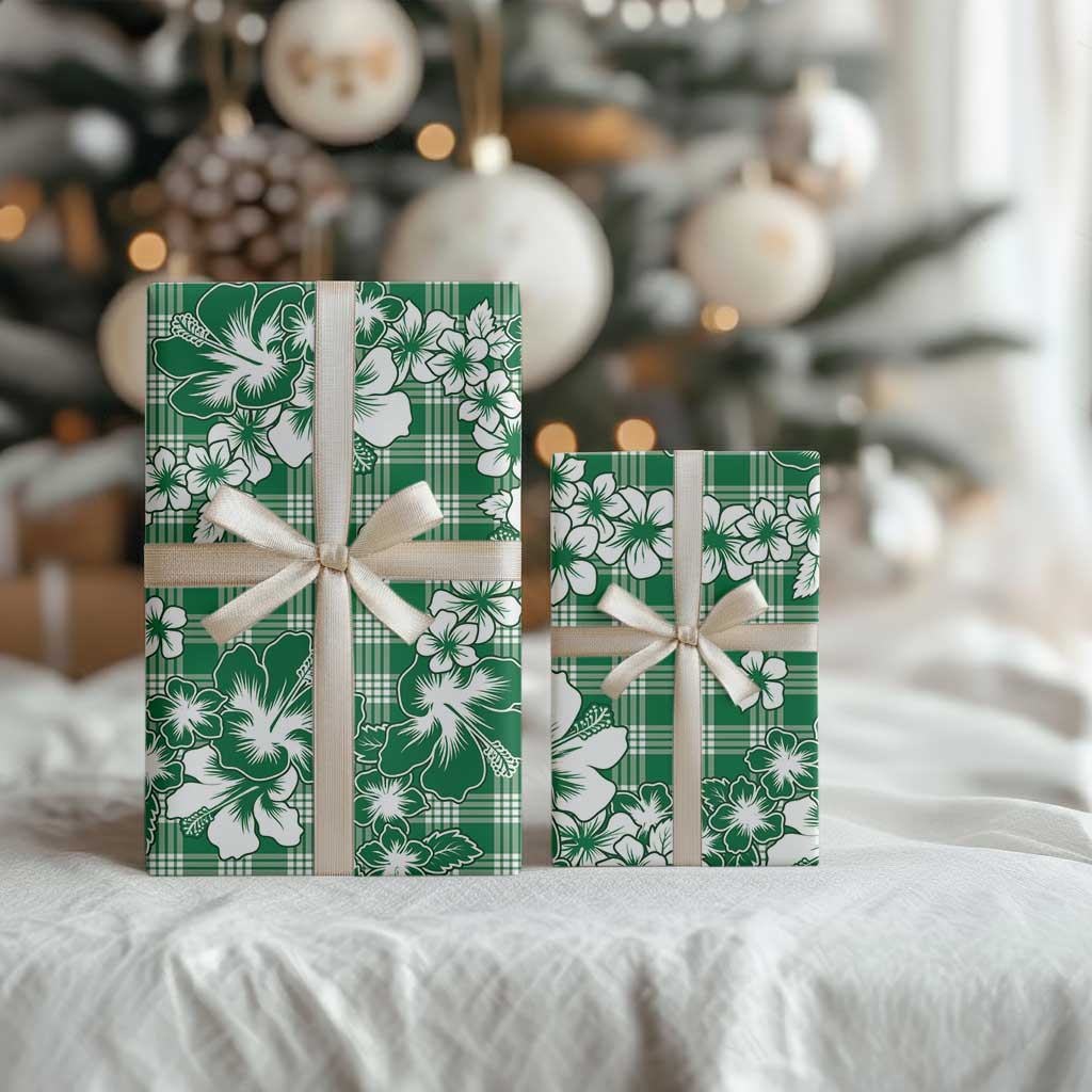 Hibiscus Pakala Emerald Green Wrapping Paper Tropical Floral Stylized - Polynesian Pride