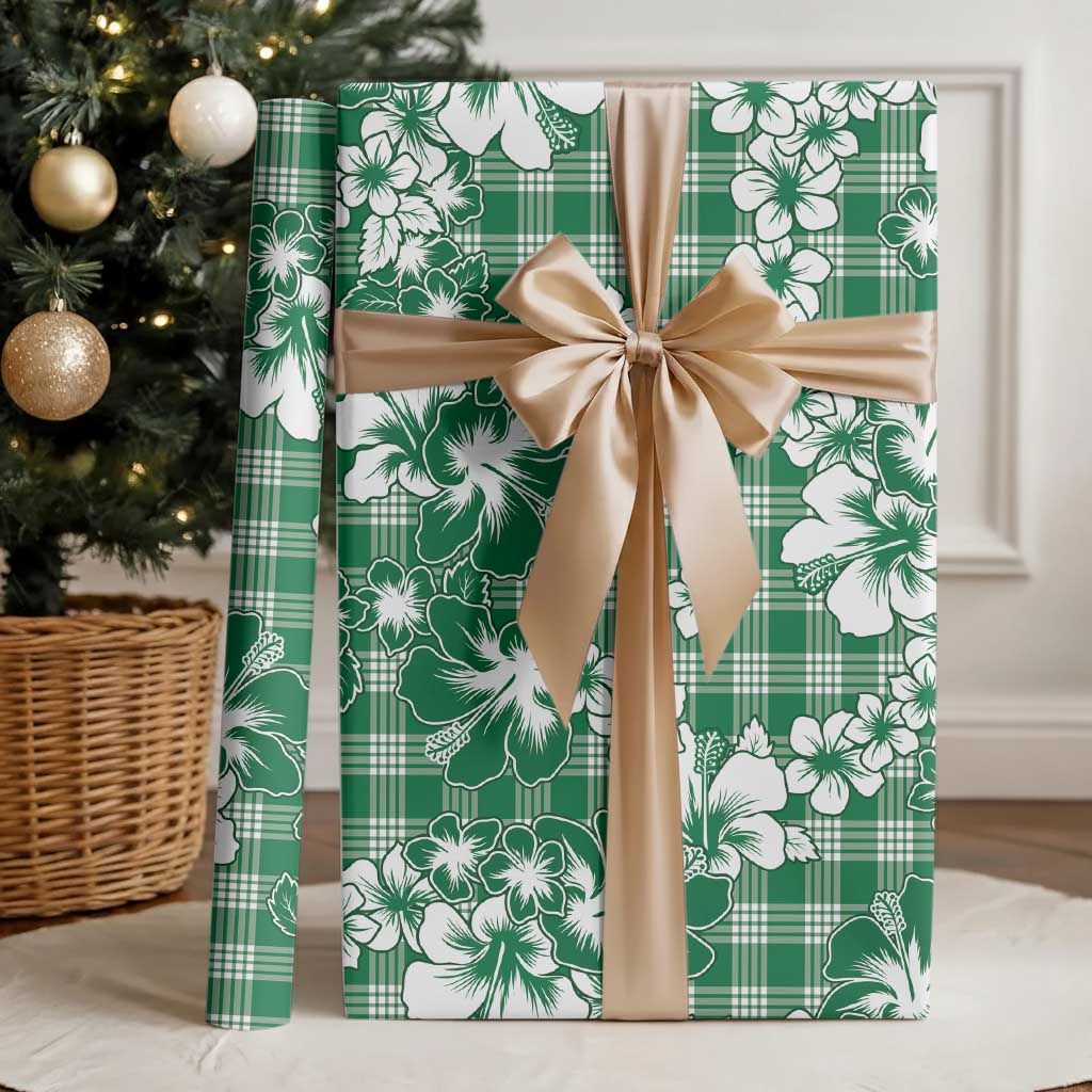 Hibiscus Pakala Emerald Green Wrapping Paper Tropical Floral Stylized - Polynesian Pride