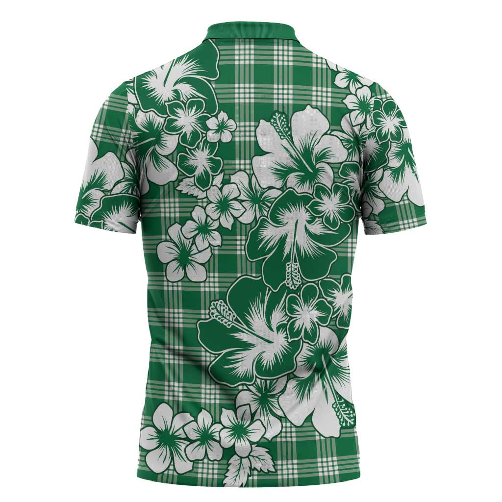 Hibiscus Pakala Emerald Green Zipper Polo Shirt Tropical Floral Stylized - Polynesian Pride
