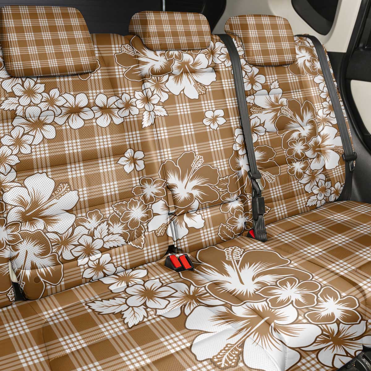 Hibiscus Pakala Bronze Brown Back Car Seat Cover Tropical Floral Stylized - Polynesian Pride