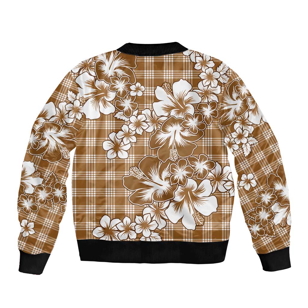 Hibiscus Pakala Bronze Brown Bomber Jacket Tropical Floral Stylized - Polynesian Pride
