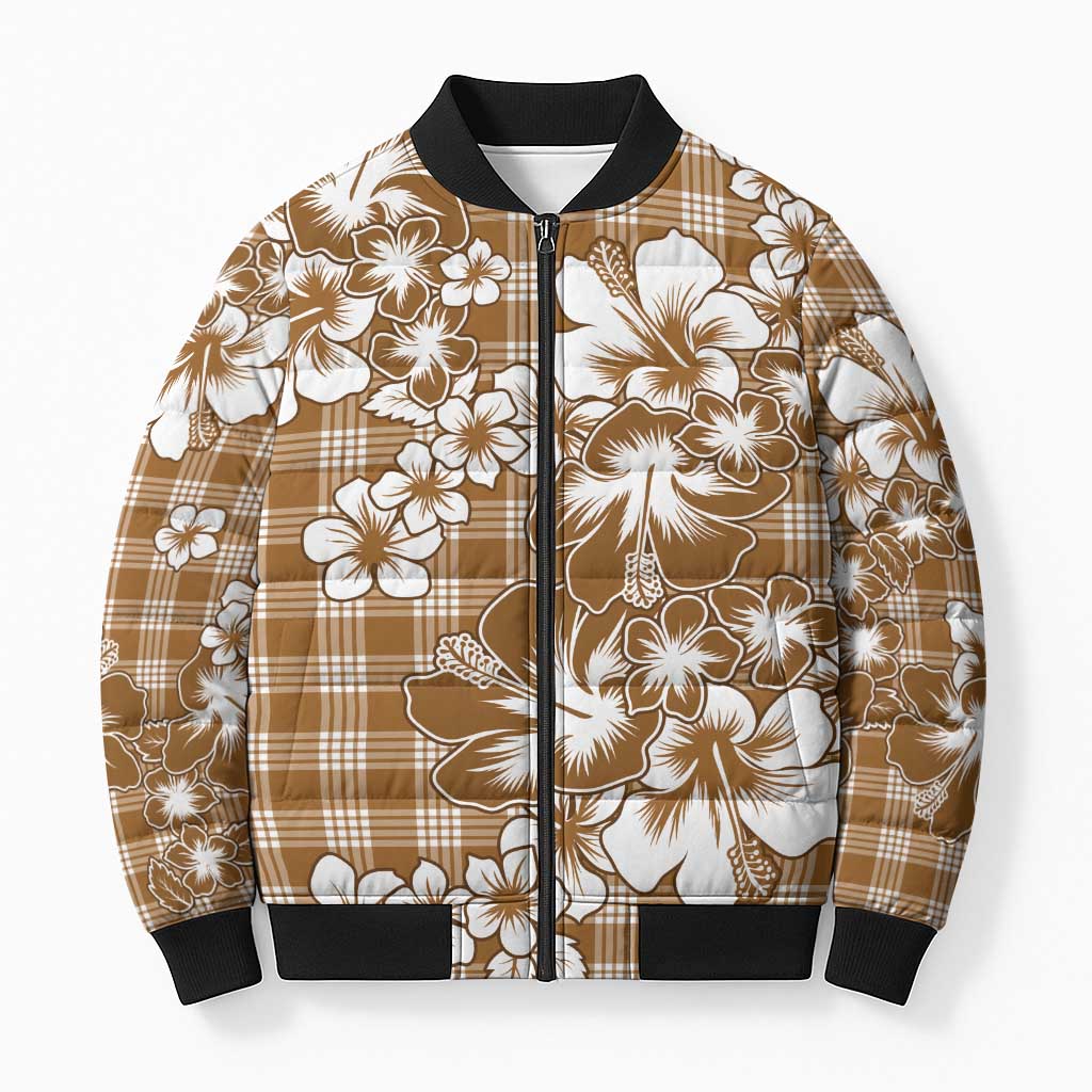 Hibiscus Pakala Bronze Brown Bomber Puffer Jacket Tropical Floral Stylized - Polynesian Pride