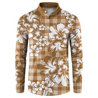 Hibiscus Pakala Bronze Brown Button Sweatshirt Tropical Floral Stylized LT01 Brown - Polynesian Pride