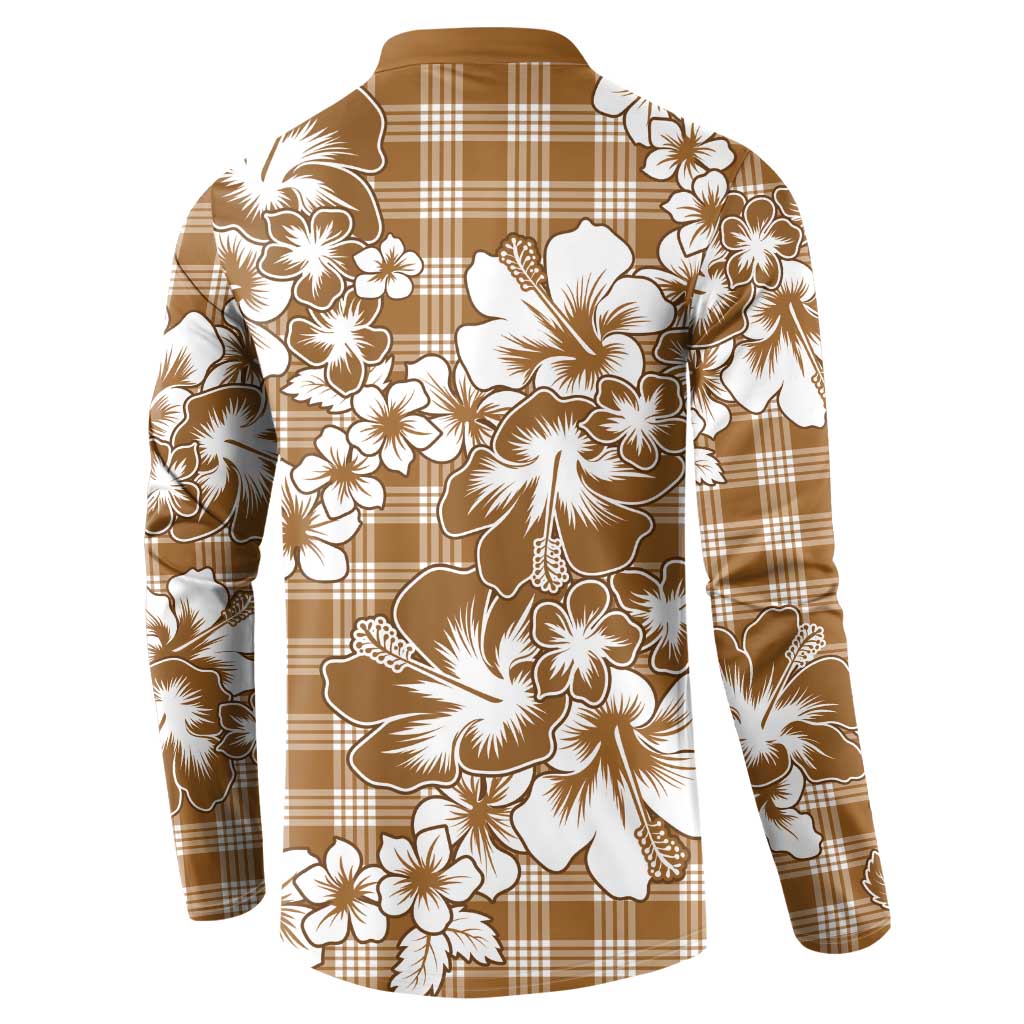 Hibiscus Pakala Bronze Brown Button Sweatshirt Tropical Floral Stylized LT01 - Polynesian Pride