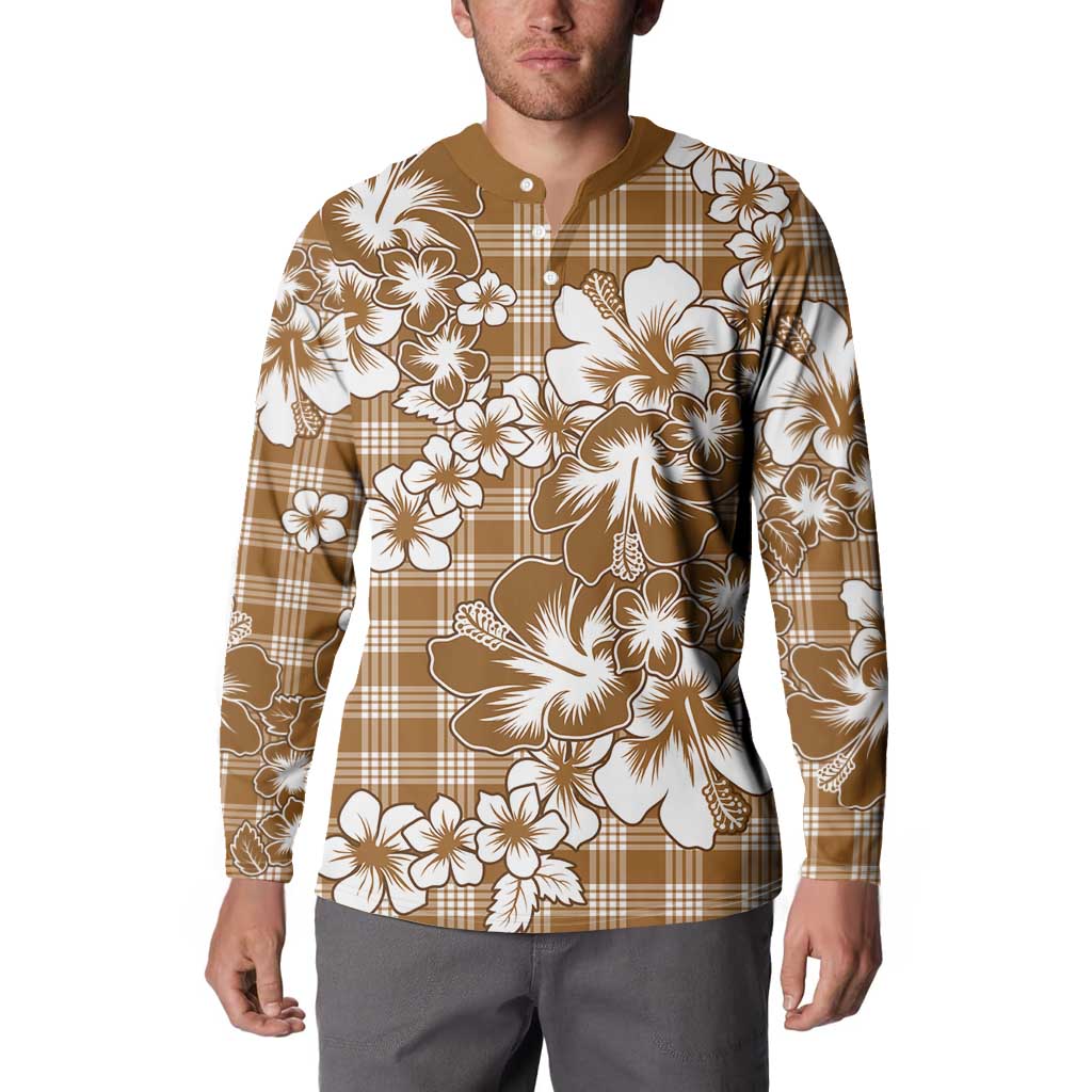 Hibiscus Pakala Bronze Brown Button Sweatshirt Tropical Floral Stylized LT01 - Polynesian Pride