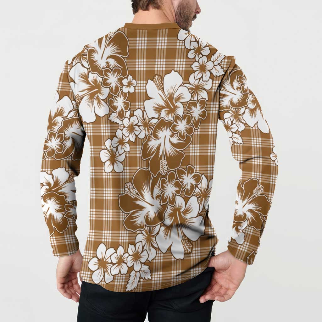 Hibiscus Pakala Bronze Brown Button Sweatshirt Tropical Floral Stylized LT01 - Polynesian Pride