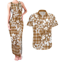 Hibiscus Pakala Bronze Brown Couples Matching Tank Maxi Dress and Hawaiian Shirt Tropical Floral Stylized - Polynesian Pride