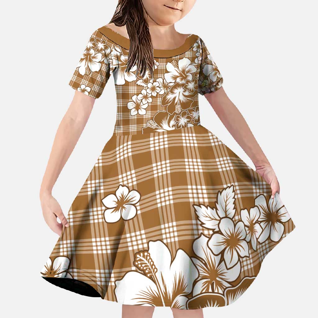 Hibiscus Pakala Bronze Brown Family Matching Long Sleeve Bodycon Dress and Hawaiian Shirt Tropical Floral Stylized - Polynesian Pride