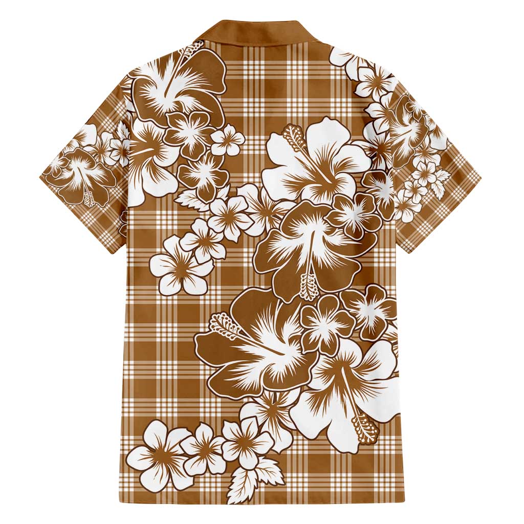 Hibiscus Pakala Bronze Brown Family Matching Off Shoulder Short Dress and Hawaiian Shirt Tropical Floral Stylized - Polynesian Pride