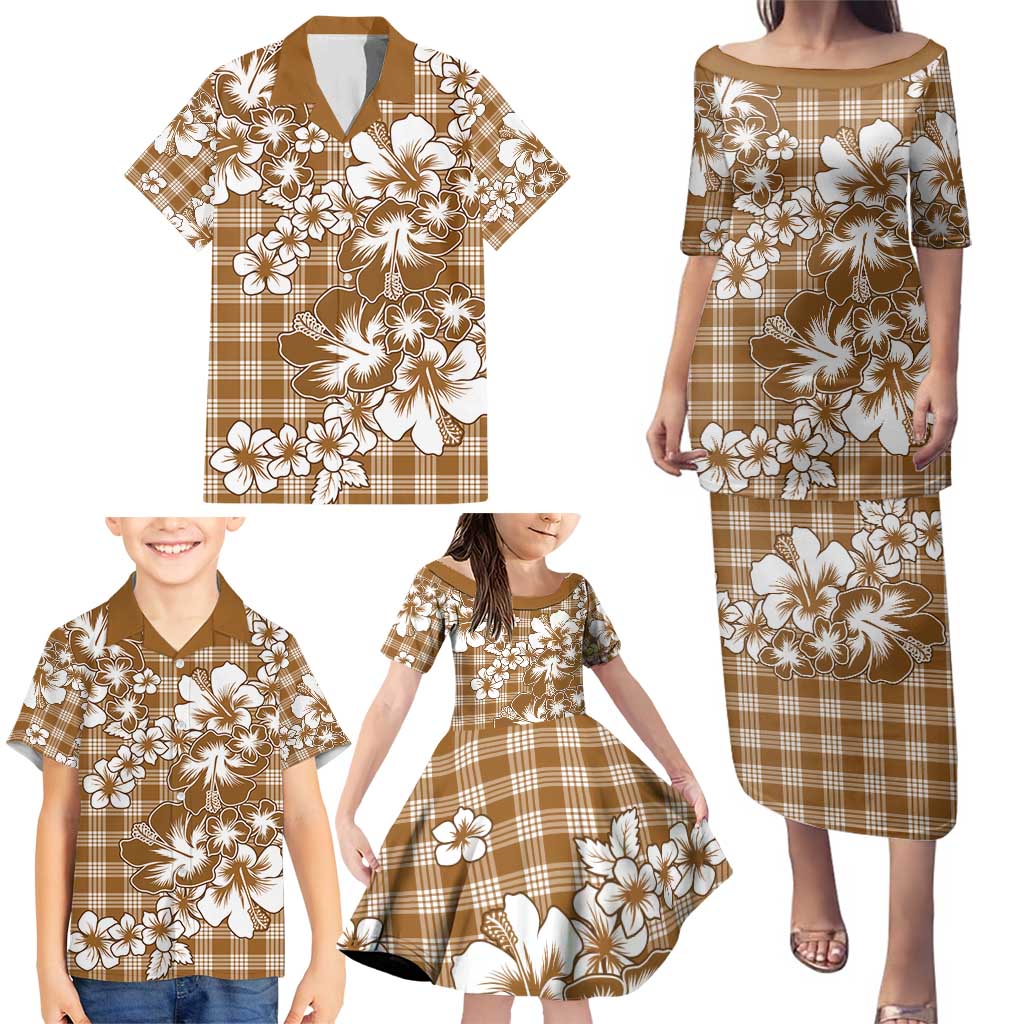 Hibiscus Pakala Bronze Brown Family Matching Puletasi and Hawaiian Shirt Tropical Floral Stylized - Polynesian Pride