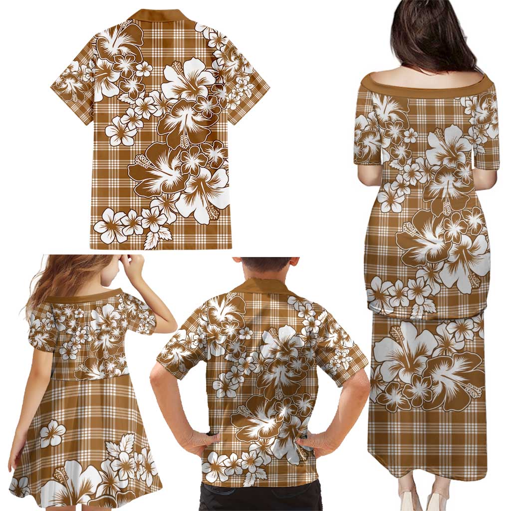 Hibiscus Pakala Bronze Brown Family Matching Puletasi and Hawaiian Shirt Tropical Floral Stylized - Polynesian Pride