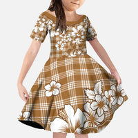 Hibiscus Pakala Bronze Brown Family Matching Short Sleeve Bodycon Dress and Hawaiian Shirt Tropical Floral Stylized - Polynesian Pride