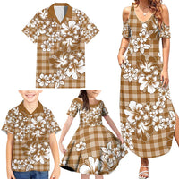 Hibiscus Pakala Bronze Brown Family Matching Summer Maxi Dress and Hawaiian Shirt Tropical Floral Stylized - Polynesian Pride