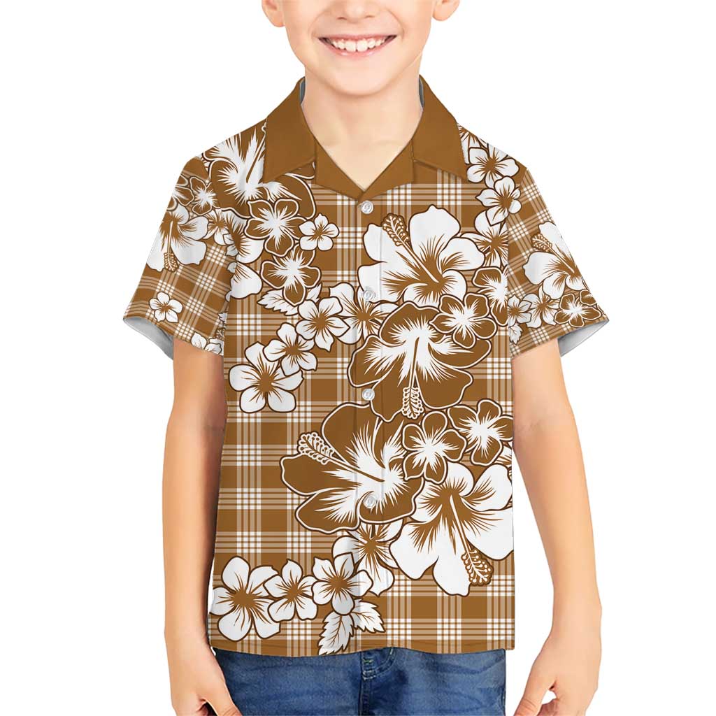 Hibiscus Pakala Bronze Brown Kid Hawaiian Shirt Tropical Floral Stylized - Polynesian Pride