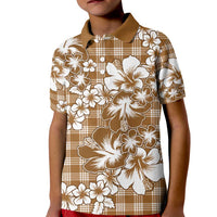 Hibiscus Pakala Bronze Brown Kid Polo Shirt Tropical Floral Stylized - Polynesian Pride