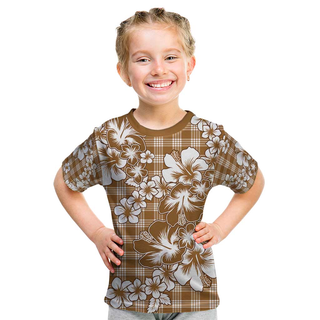Hibiscus Pakala Bronze Brown Kid T Shirt Tropical Floral Stylized - Polynesian Pride