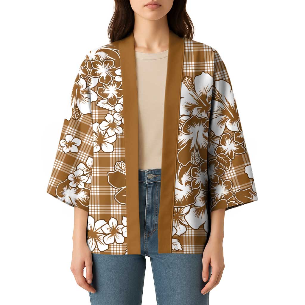 Hibiscus Pakala Bronze Brown Kimono Tropical Floral Stylized - Polynesian Pride