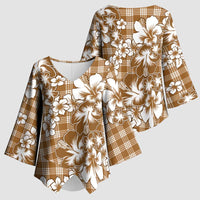 Hibiscus Pakala Bronze Brown Kimono Sleeve Blouse Tropical Floral Stylized - Polynesian Pride