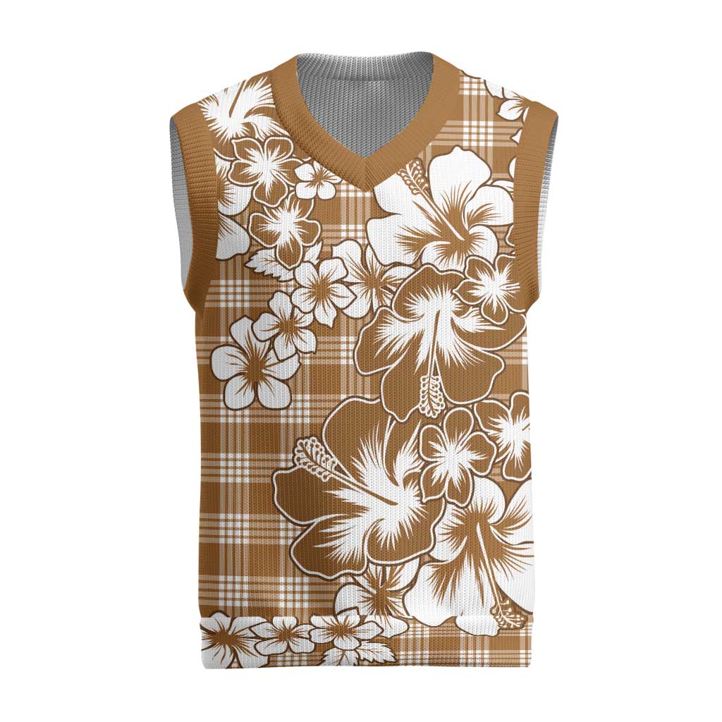 Hibiscus Pakala Bronze Brown Christmas Knitted V-Neck Vest Tropical Floral Stylized - Polynesian Pride