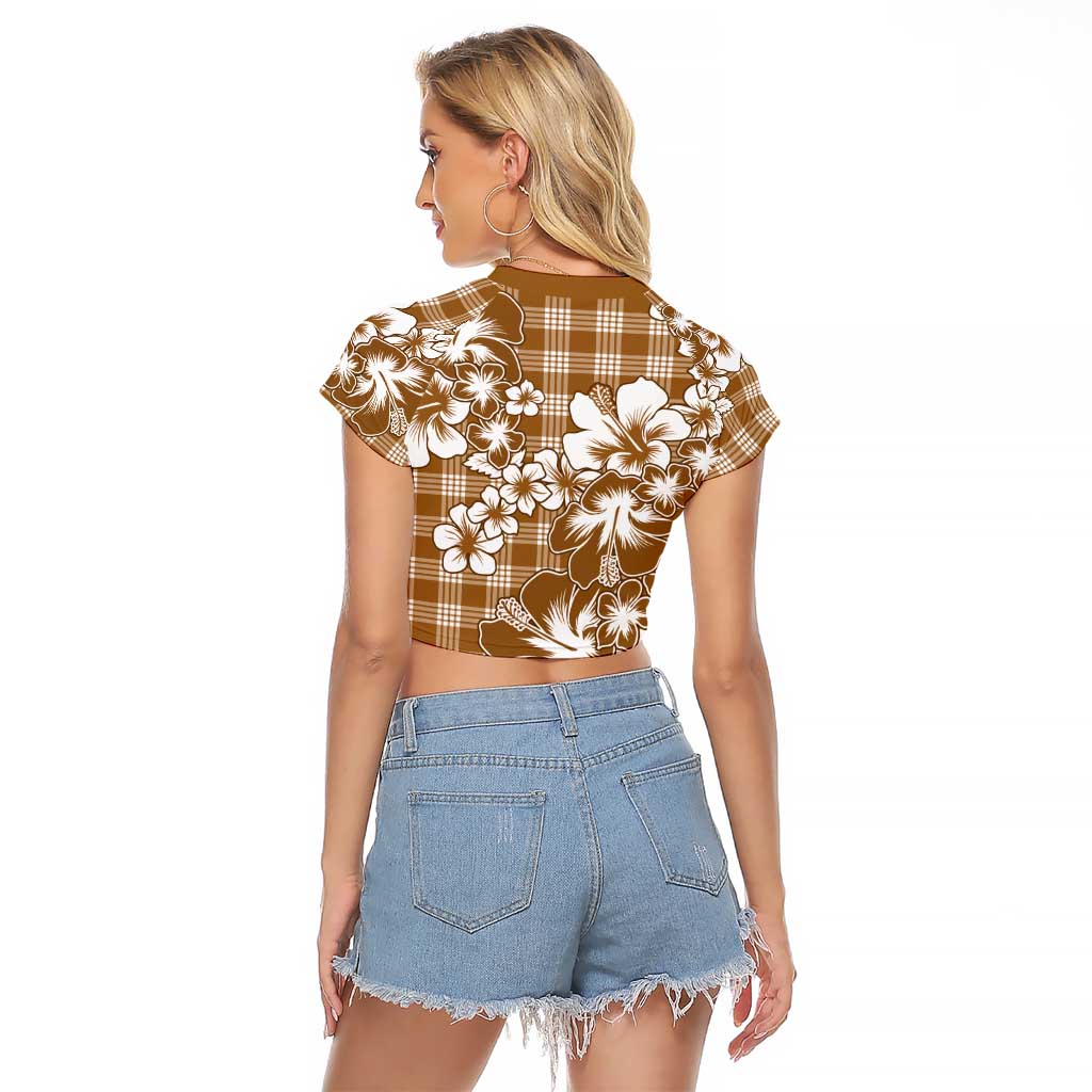 Hibiscus Pakala Bronze Brown Raglan Cropped T Shirt Tropical Floral Stylized LT01 - Polynesian Pride