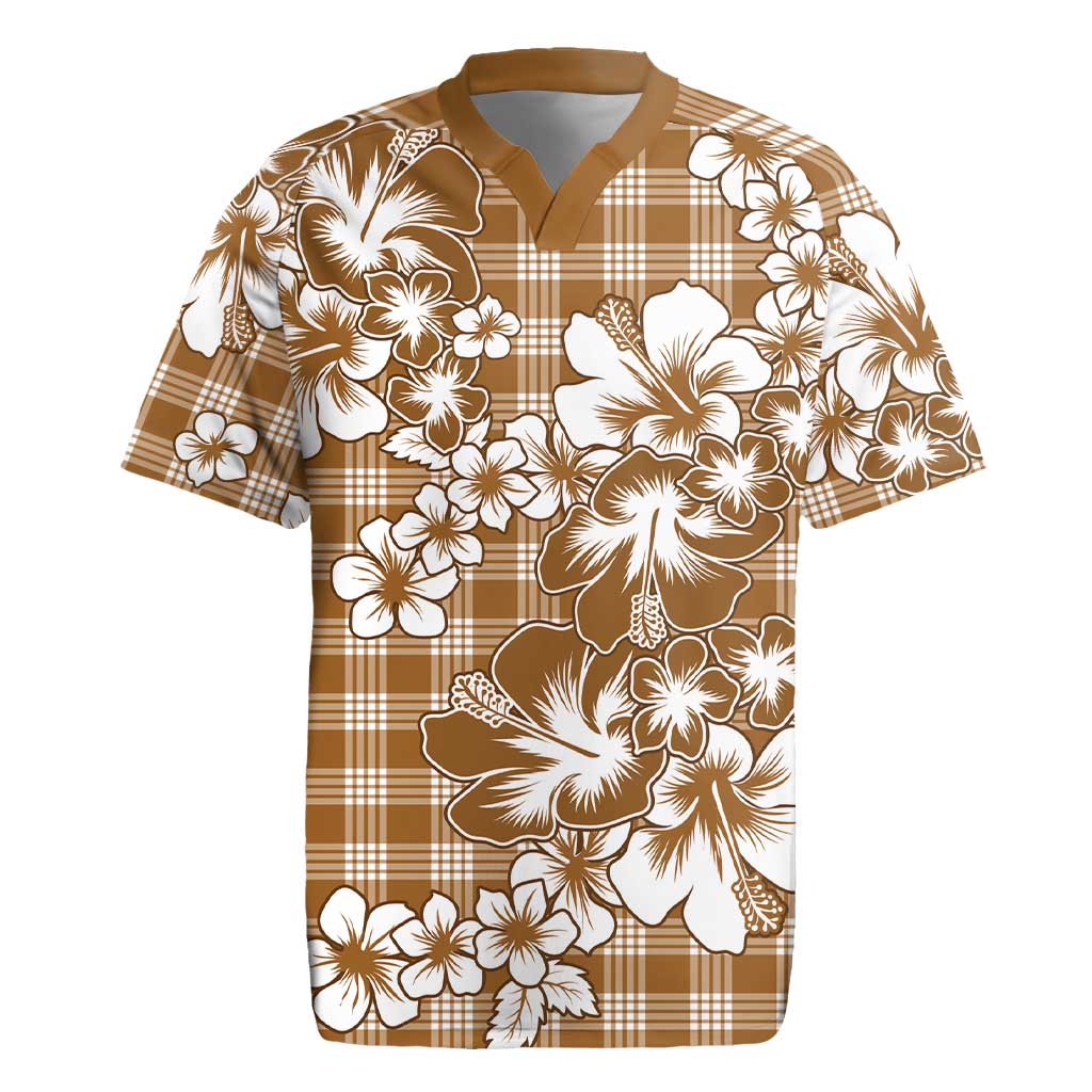 Hibiscus Pakala Bronze Brown Rugby Jersey Tropical Floral Stylized - Polynesian Pride