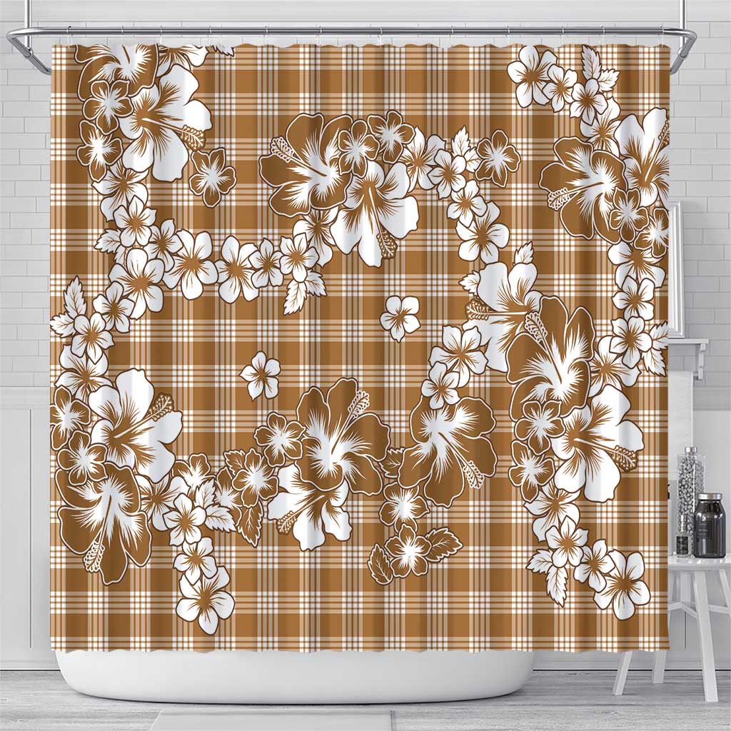 Hibiscus Pakala Bronze Brown Shower Curtain Tropical Floral Stylized - Polynesian Pride