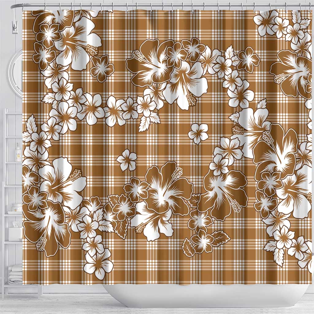 Hibiscus Pakala Bronze Brown Shower Curtain Tropical Floral Stylized - Polynesian Pride