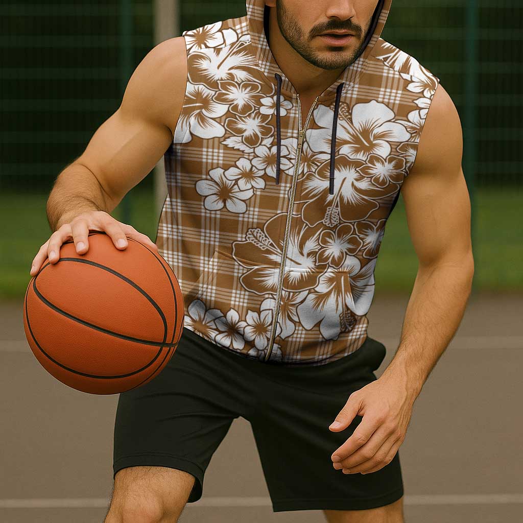 Hibiscus Pakala Bronze Brown Sleeveless Zip Hoodie Tropical Floral Stylized - Polynesian Pride