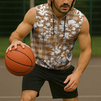 Hibiscus Pakala Bronze Brown Sleeveless Zip Hoodie Tropical Floral Stylized - Polynesian Pride